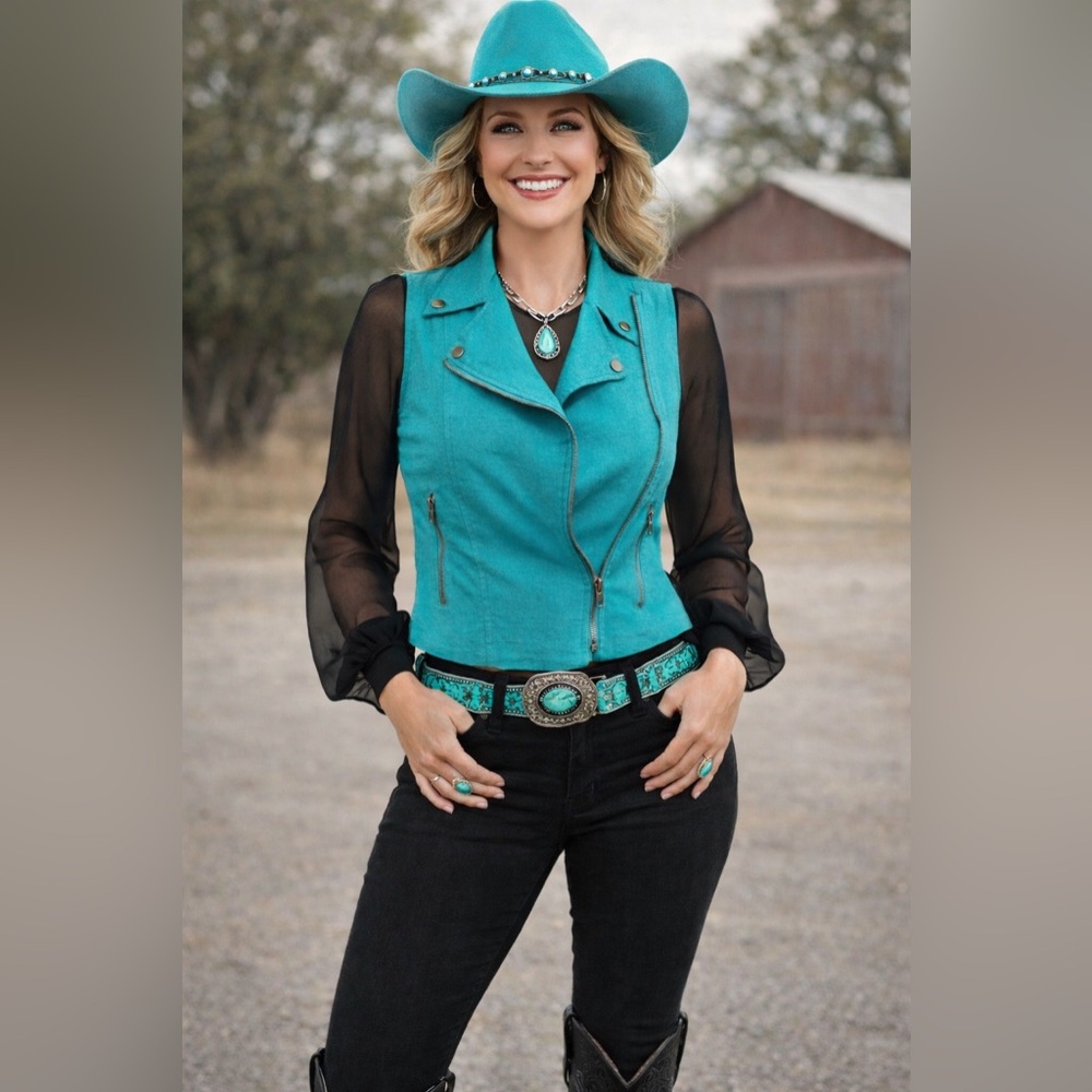 Linen turquoise vest-Size small